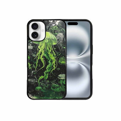 iPhone 16 Plus Case — Sea Creature Burst Black Green Ink, Custom Art Phone Cover