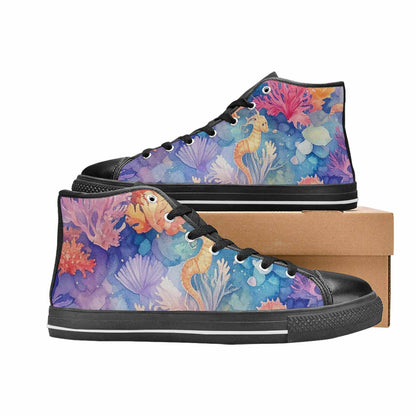 WOMEN'S Fish Scale Coral High Top Canvas Vibrant Chaos Sneakers