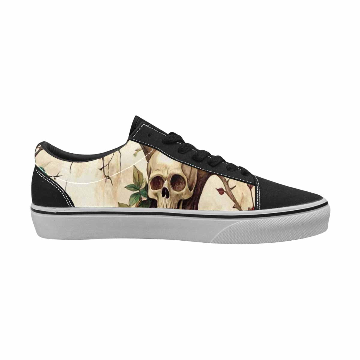 WOMEN'S Skull Roses Tree Lace-Up Canvas Wallpaper Art Custom Sneakers