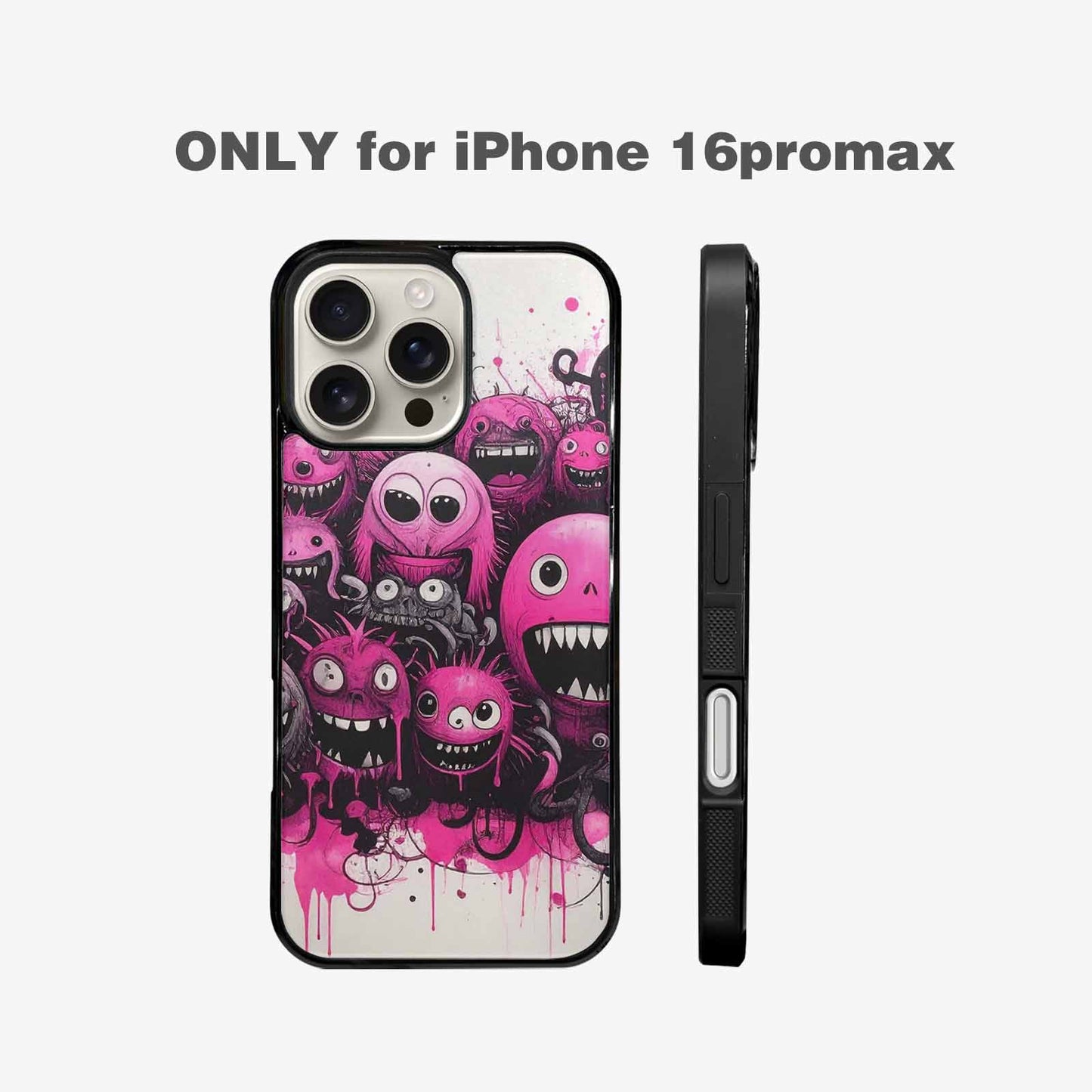 iPhone 16 Pro Max Case — Monsters General Black Pink Ink Cartoon, Personalized Phone Case