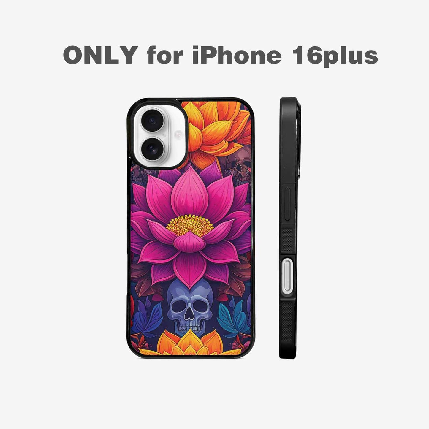 iPhone 16 Plus Case — Lotus Skulls, Custom Printed Phone Case