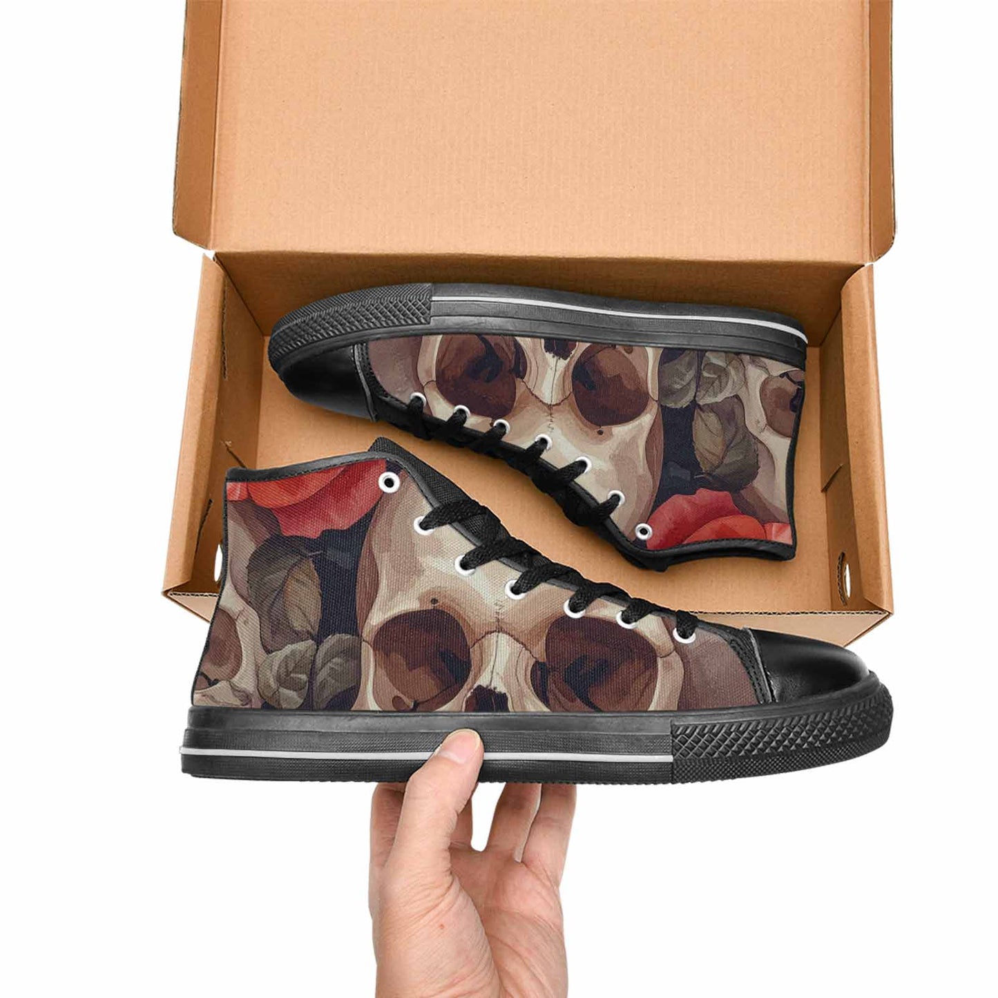 WOMEN'S Skulls Roses Soft Airbrush High Top Canvas Grunge Shoes