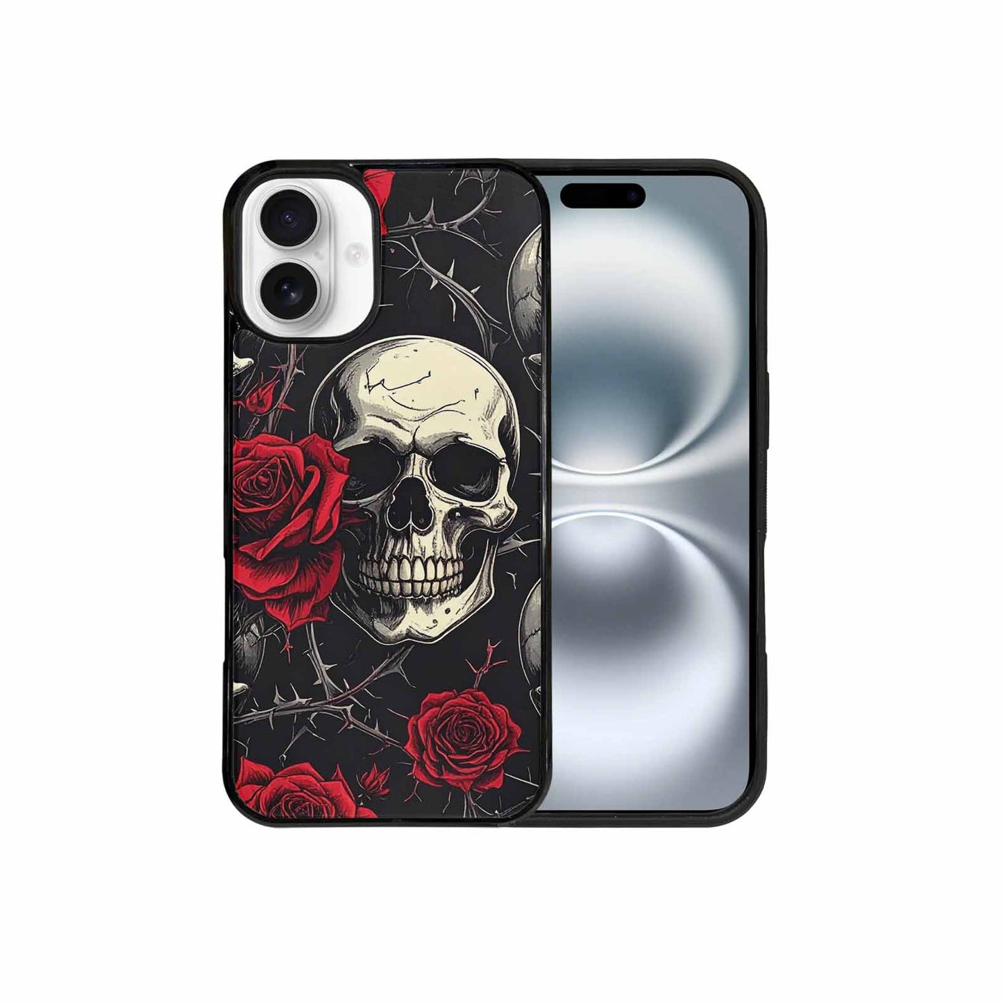 iPhone 16 Plus Case — Ornate Gothic Skulls Roses, Personalized Phone Case