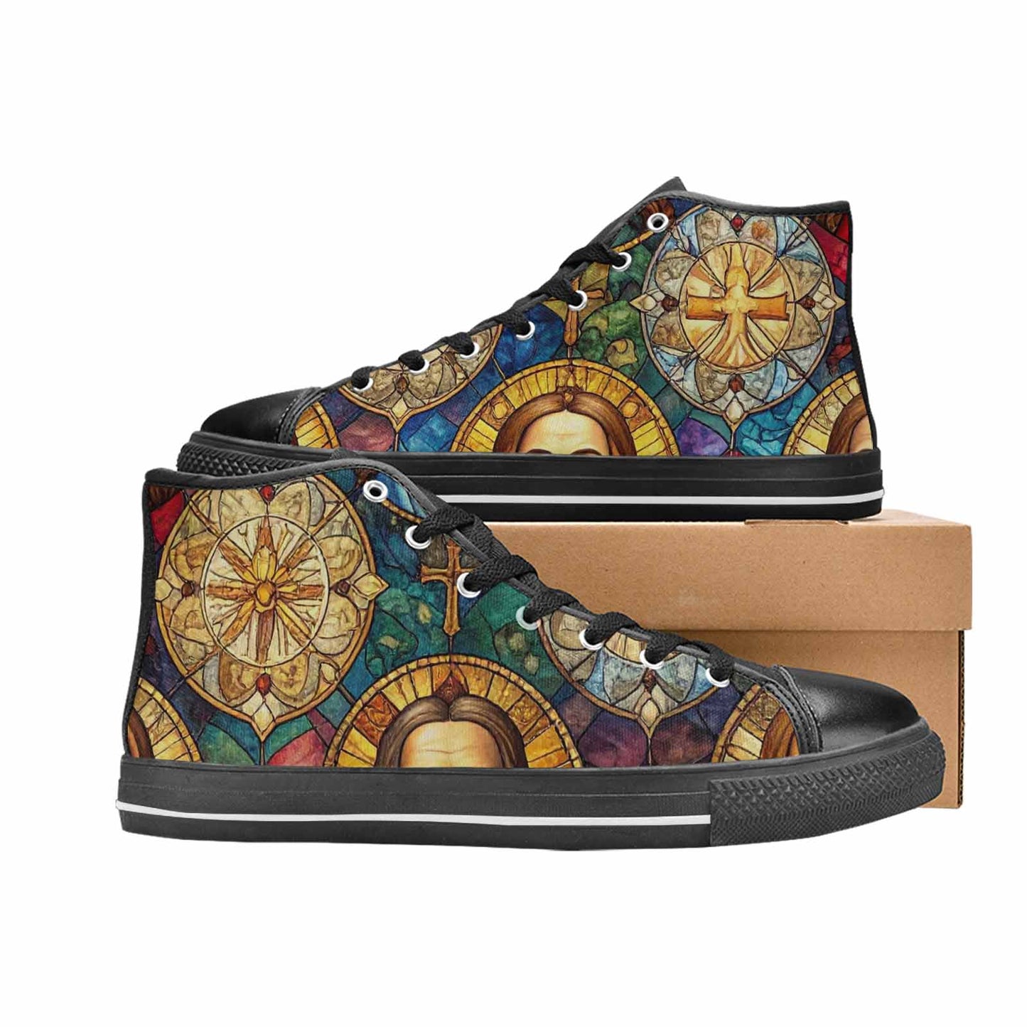 WOMEN'S Jesus Face Small High Top Canvas Dark Academia Custom Shoes