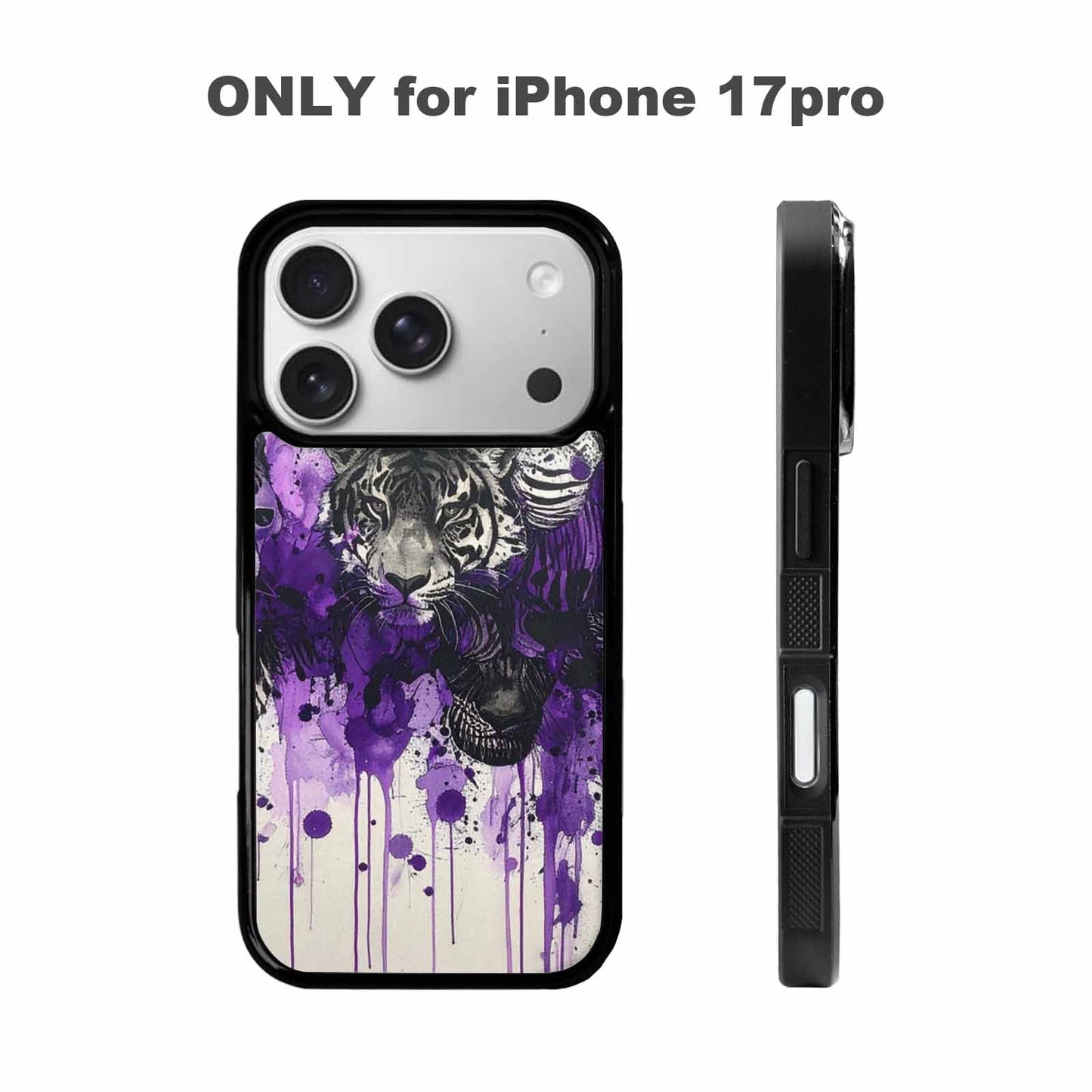 iPhone 17 Pro Case — Black Purple Ink Animal Print Animal, Personalized Phone Case