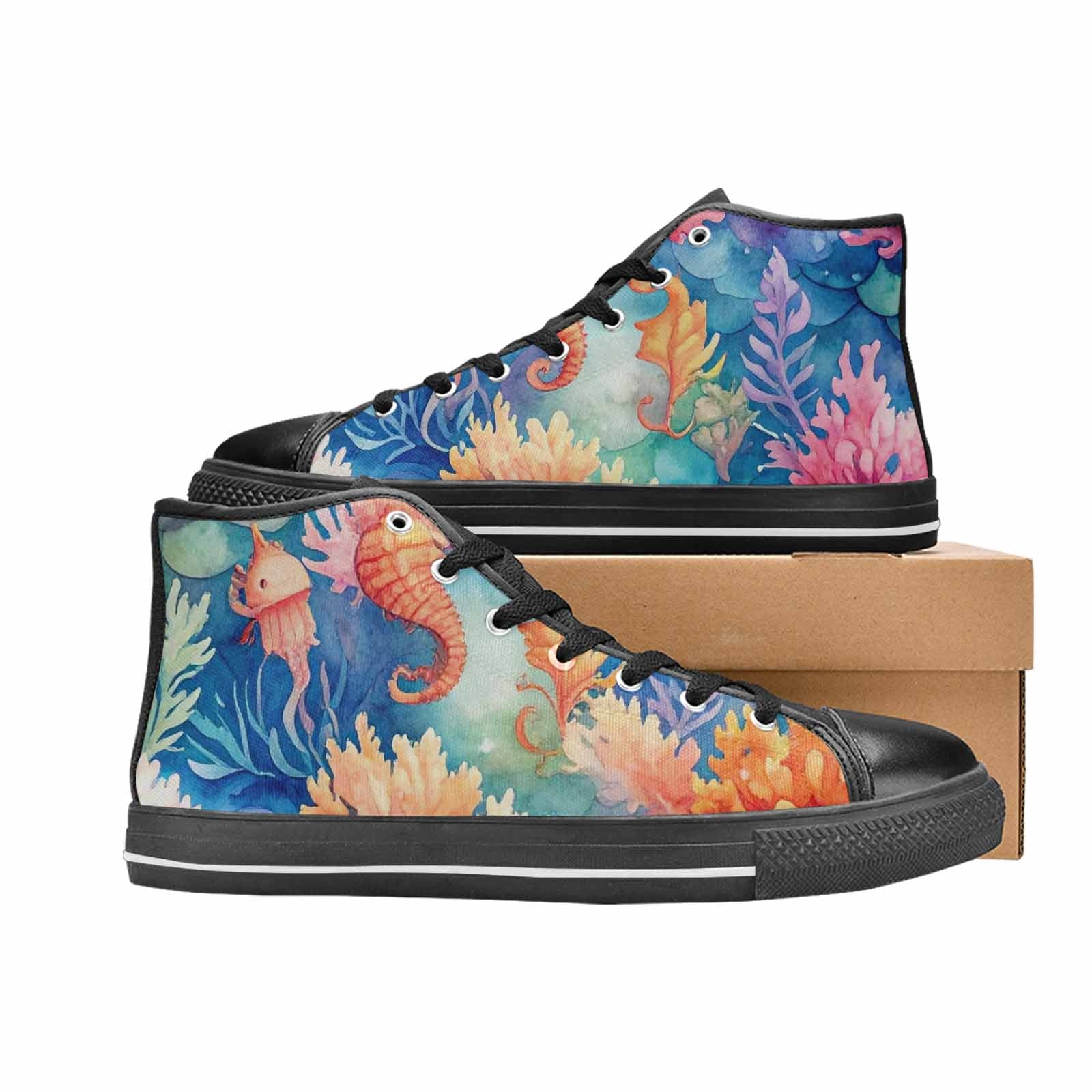 MEN'S Fish Scale Coral High Top Canvas Dark Academia Custom Sneakers