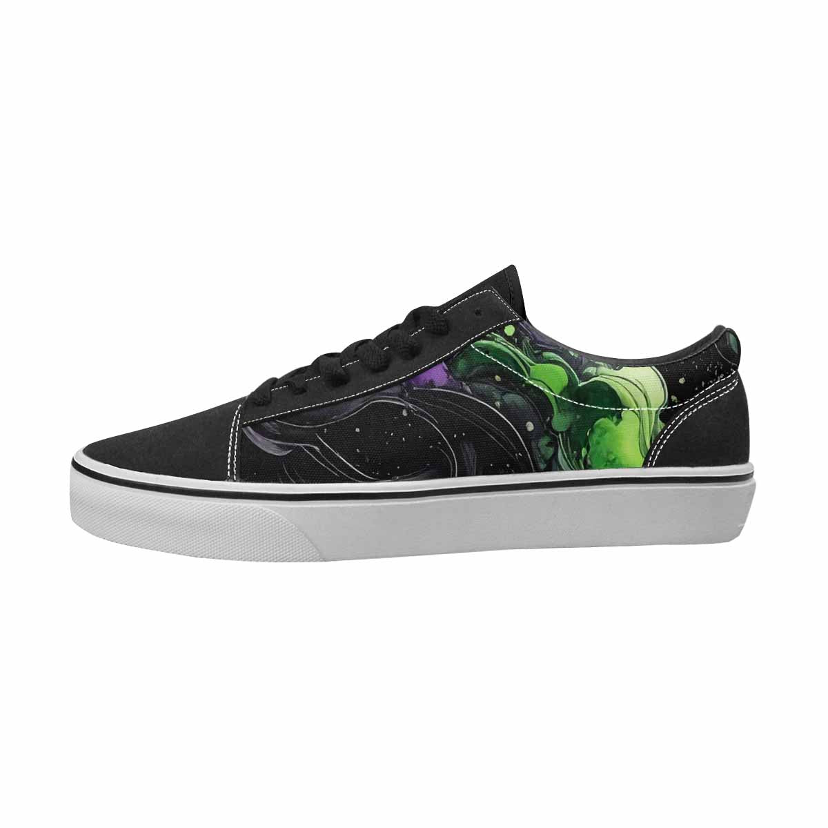 WOMEN'S Galaxy Art Black & Green Ink Canvas Bold Print Vibrant Chaos Limited Edition Sneakers