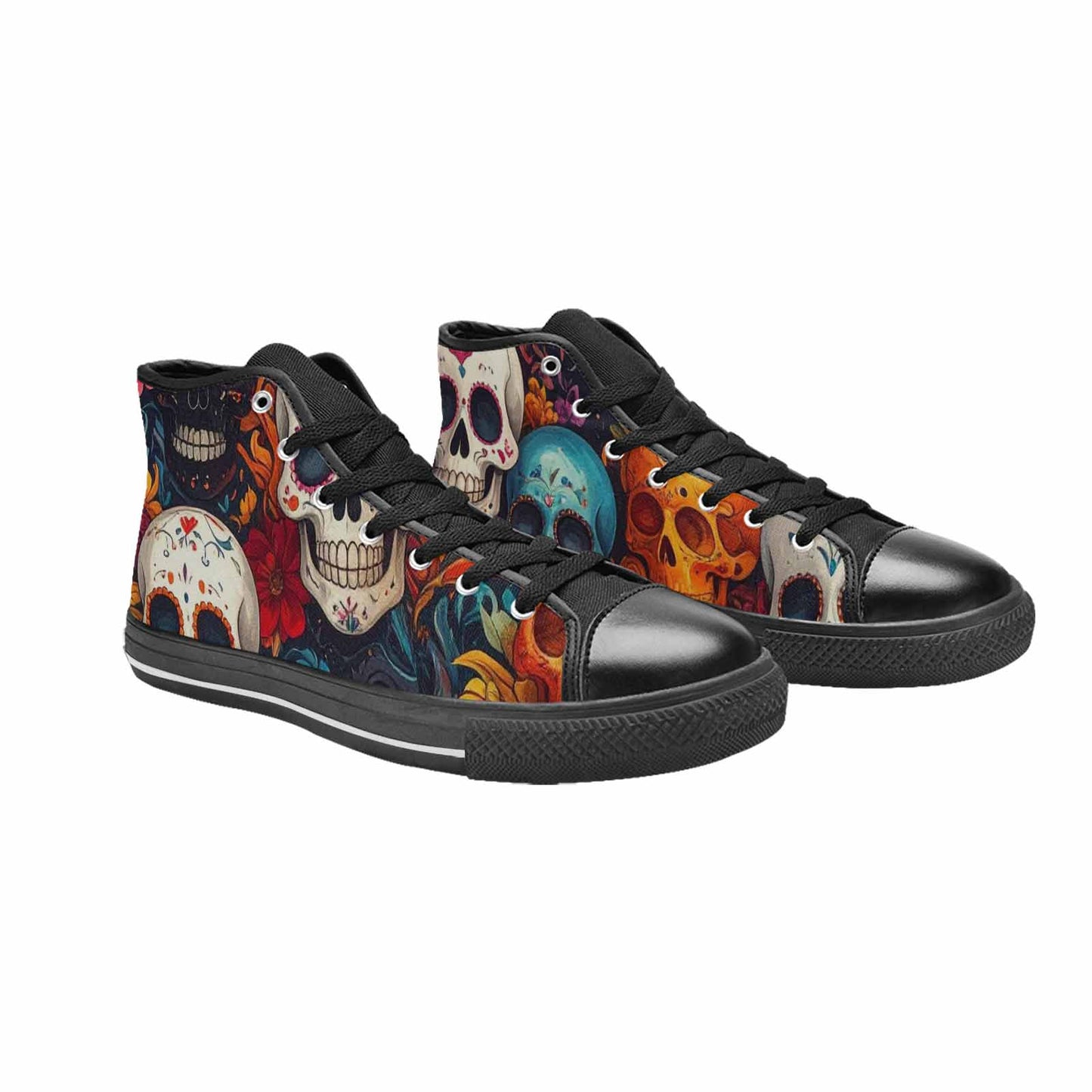 WOMEN'S Skull High Top Canvas Wallpaper Art Shoes