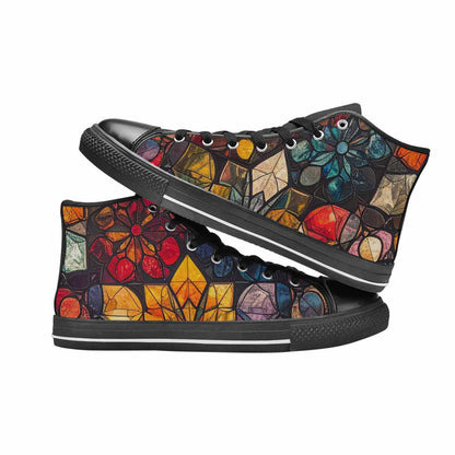 MEN'S Stained Glass Kaleidoscope High Top Canvas Vibrant Chaos Custom Shoes