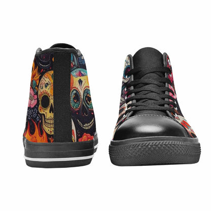 MEN'S Skull High Top Canvas Wallpaper Art Custom Shoes