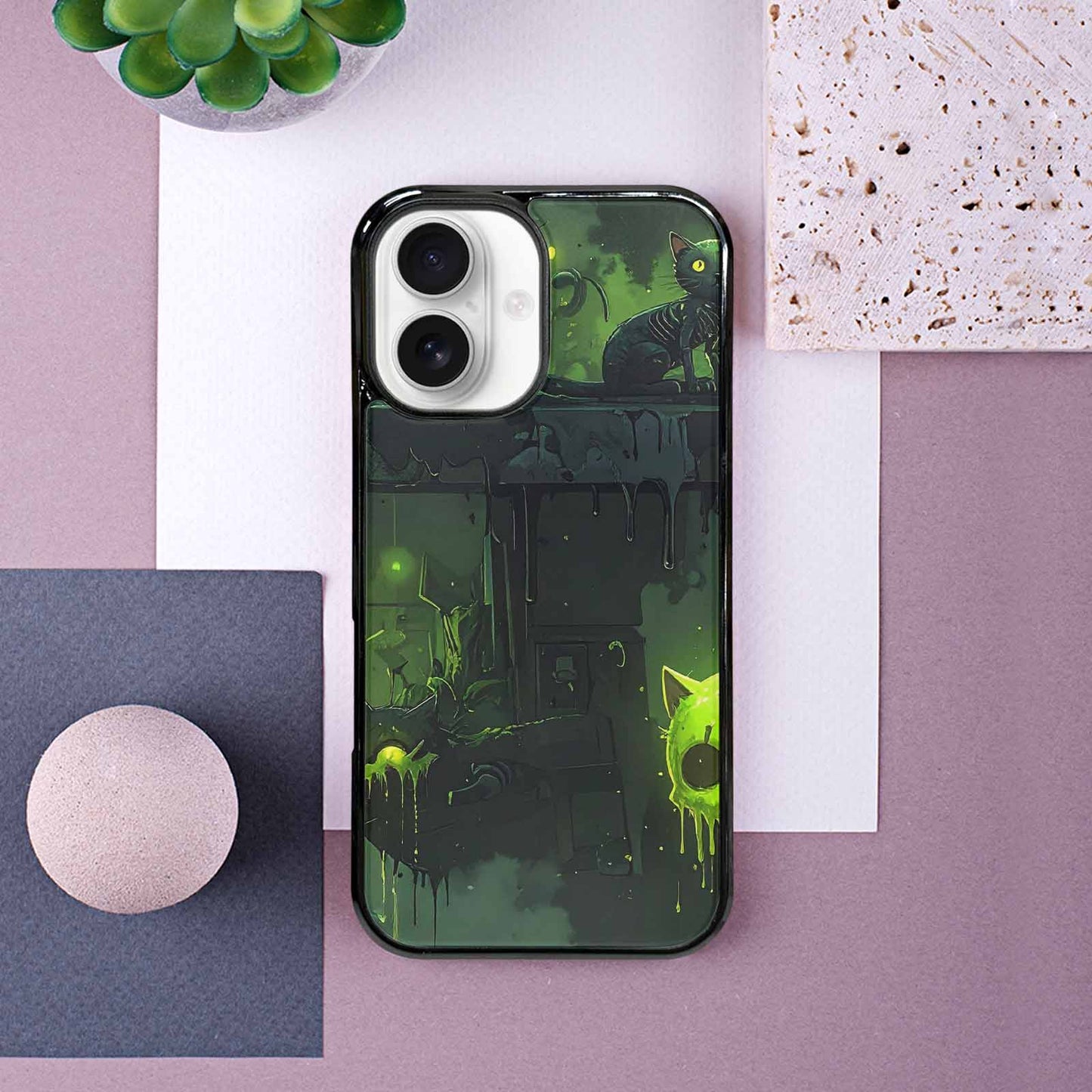 iPhone 16 Case — Toxic Melting Skeleton Cats Small Toxic, Custom Art Phone Cover