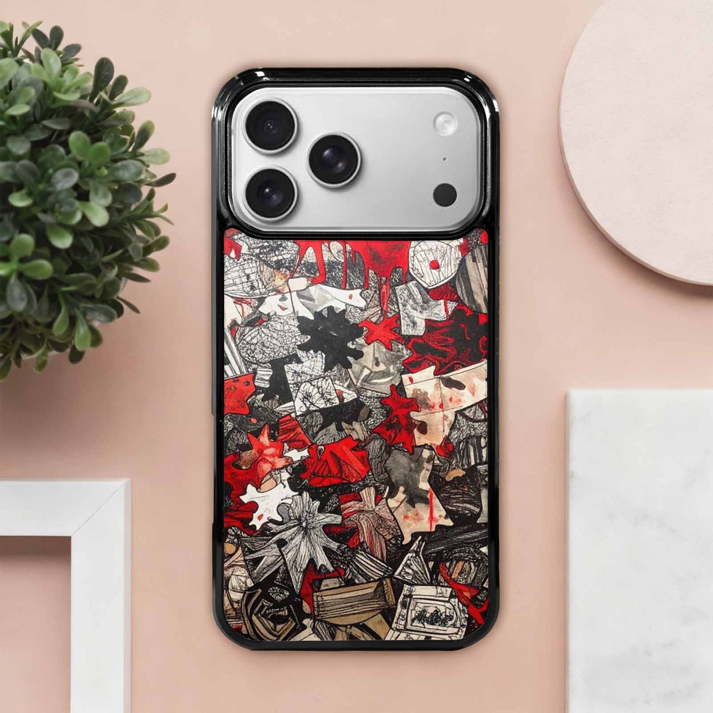 iPhone 17 Pro Max Case — Black &amp; Red Ink Camo, Custom Printed Phone Case