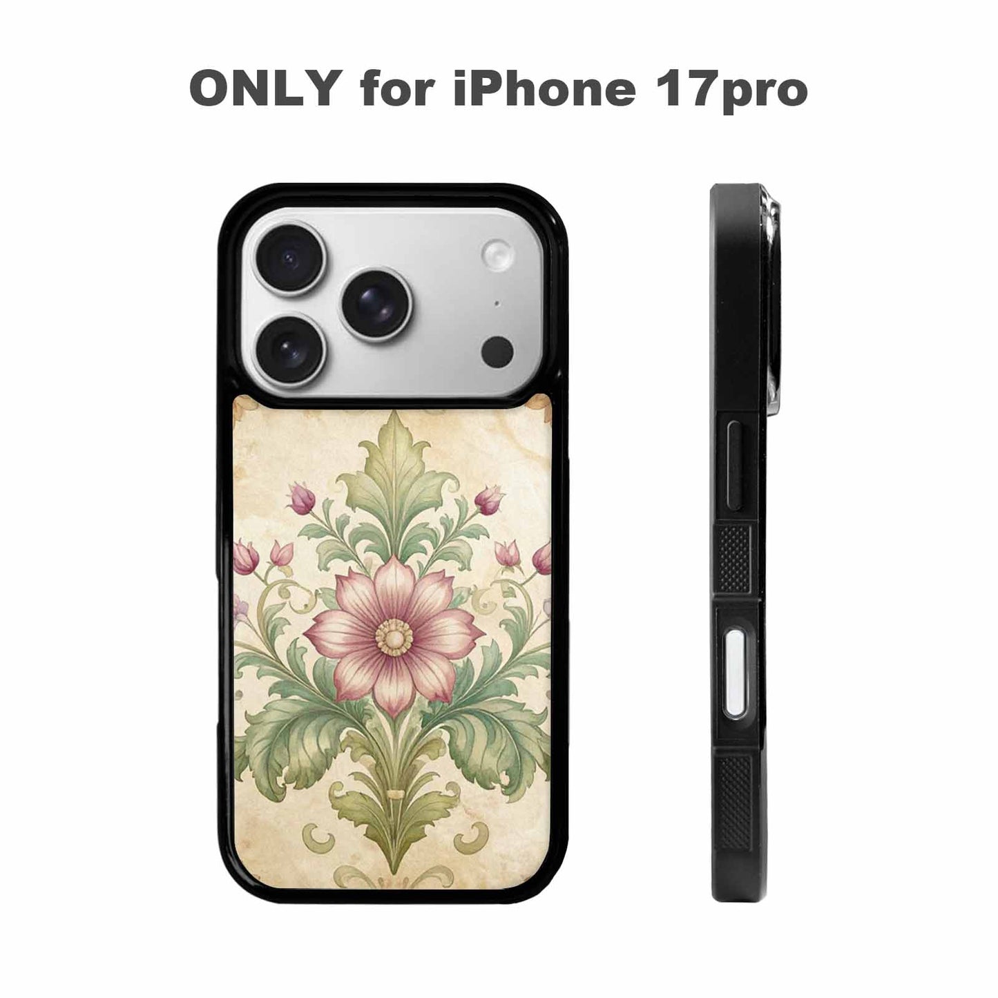 iPhone 17 Pro Case — Vintage Botanical Art Pattern Floral, Custom Printed Phone Case