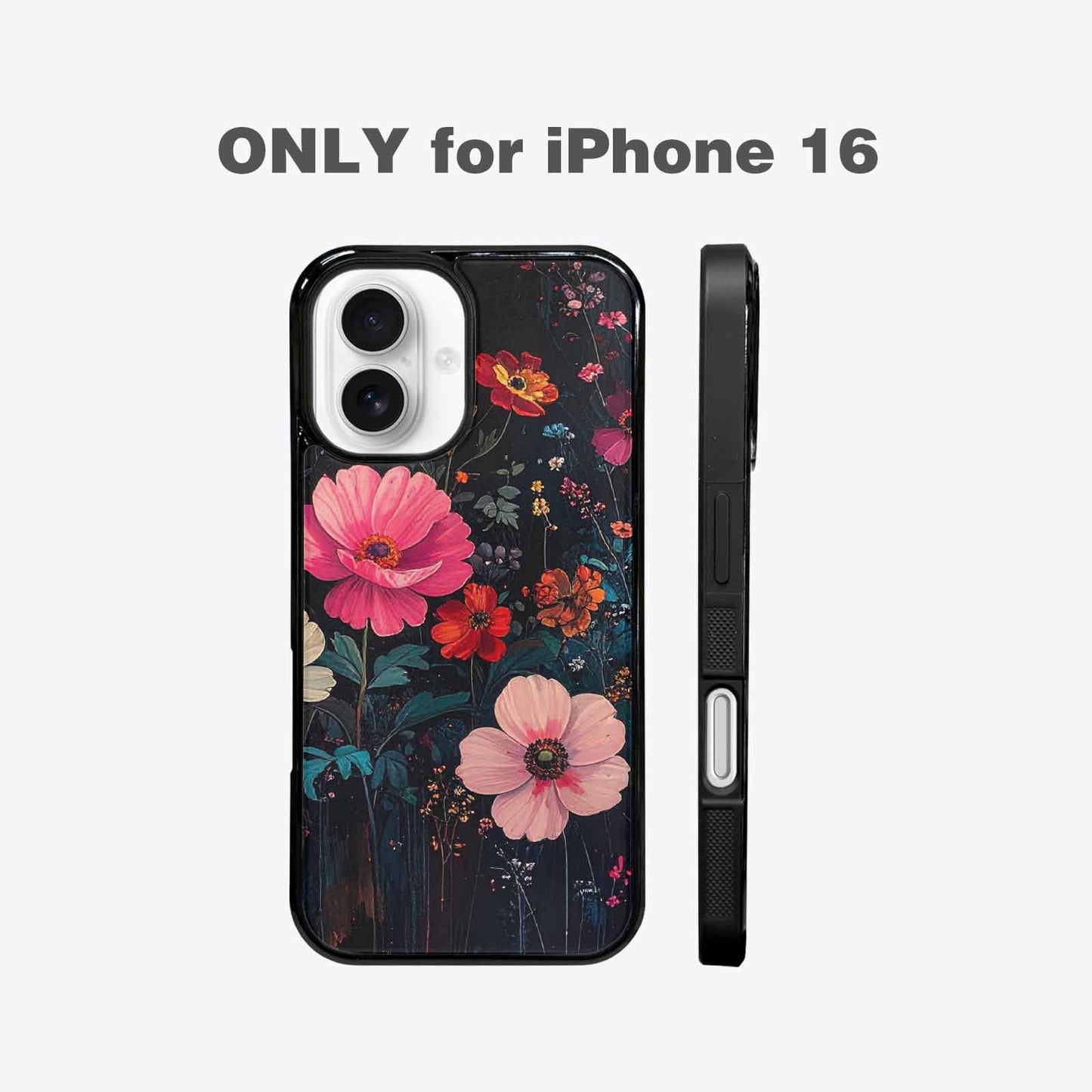 iPhone 16 Case — Shadowy Glitch Floral Pattern Hundreds Of, Custom Print Case Cover