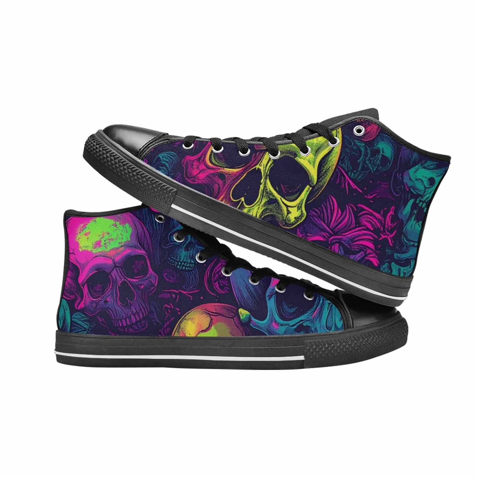 WOMEN'S Skulls - Neon High Top Canvas Wallpaper Art Custom Sneakers