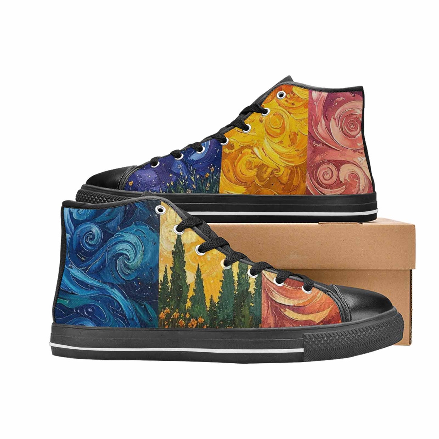 WOMEN'S Van Gogh-Style Swirl High Top Canvas Y2K Sneakers
