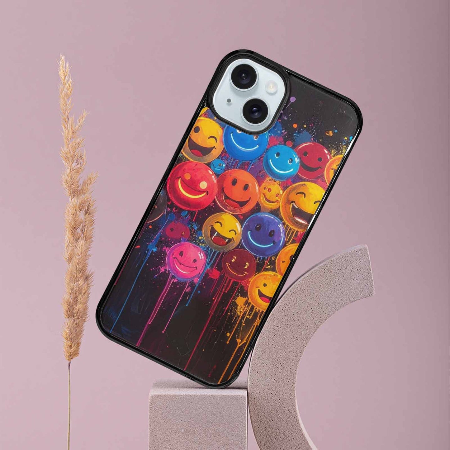 iPhone 15 Plus Case — Smiley Faces Glow Smiley Faces Pattern, Unique Phone Case Design