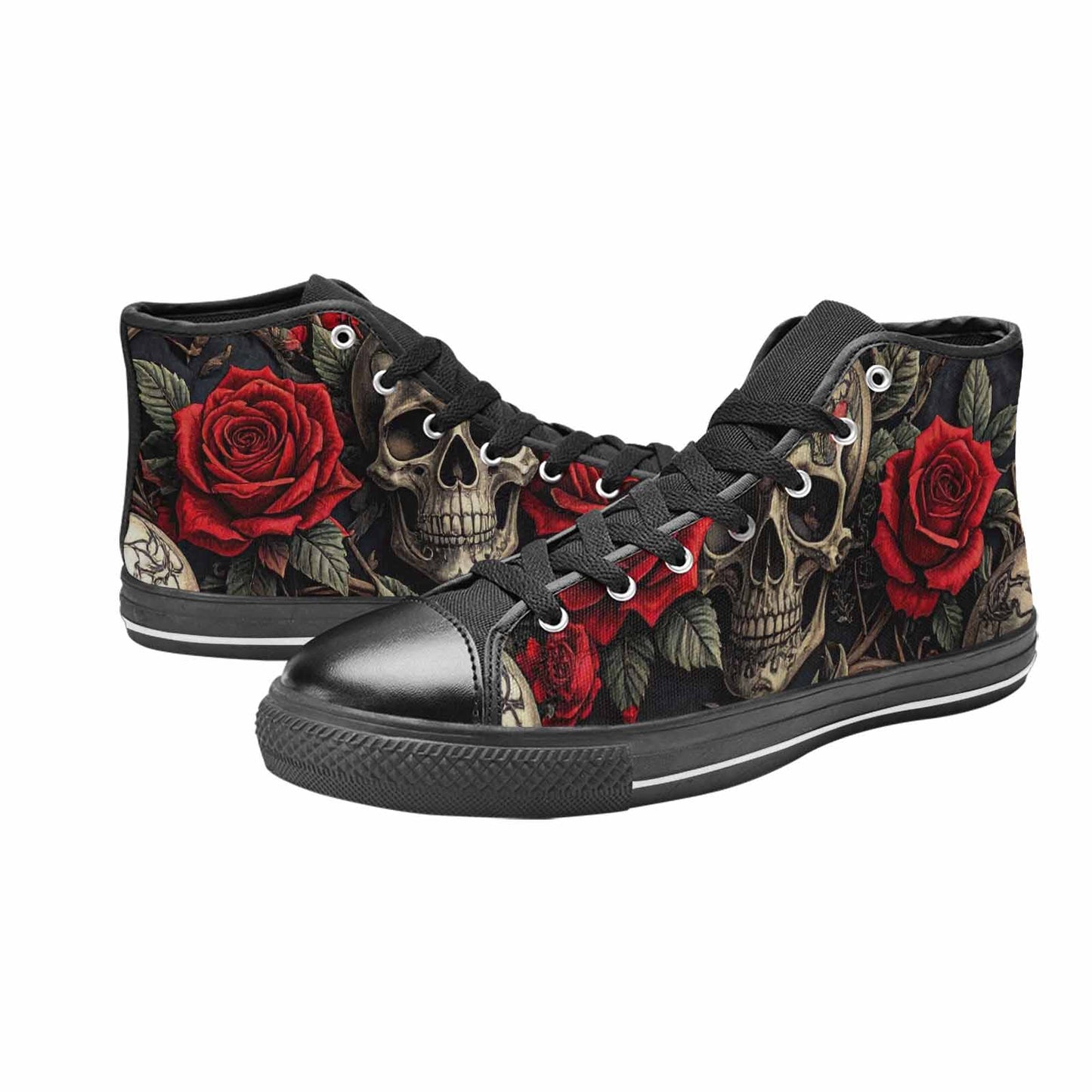 MEN'S Gothic Skulls Roses High Top Canvas Dark Academia Custom Shoes