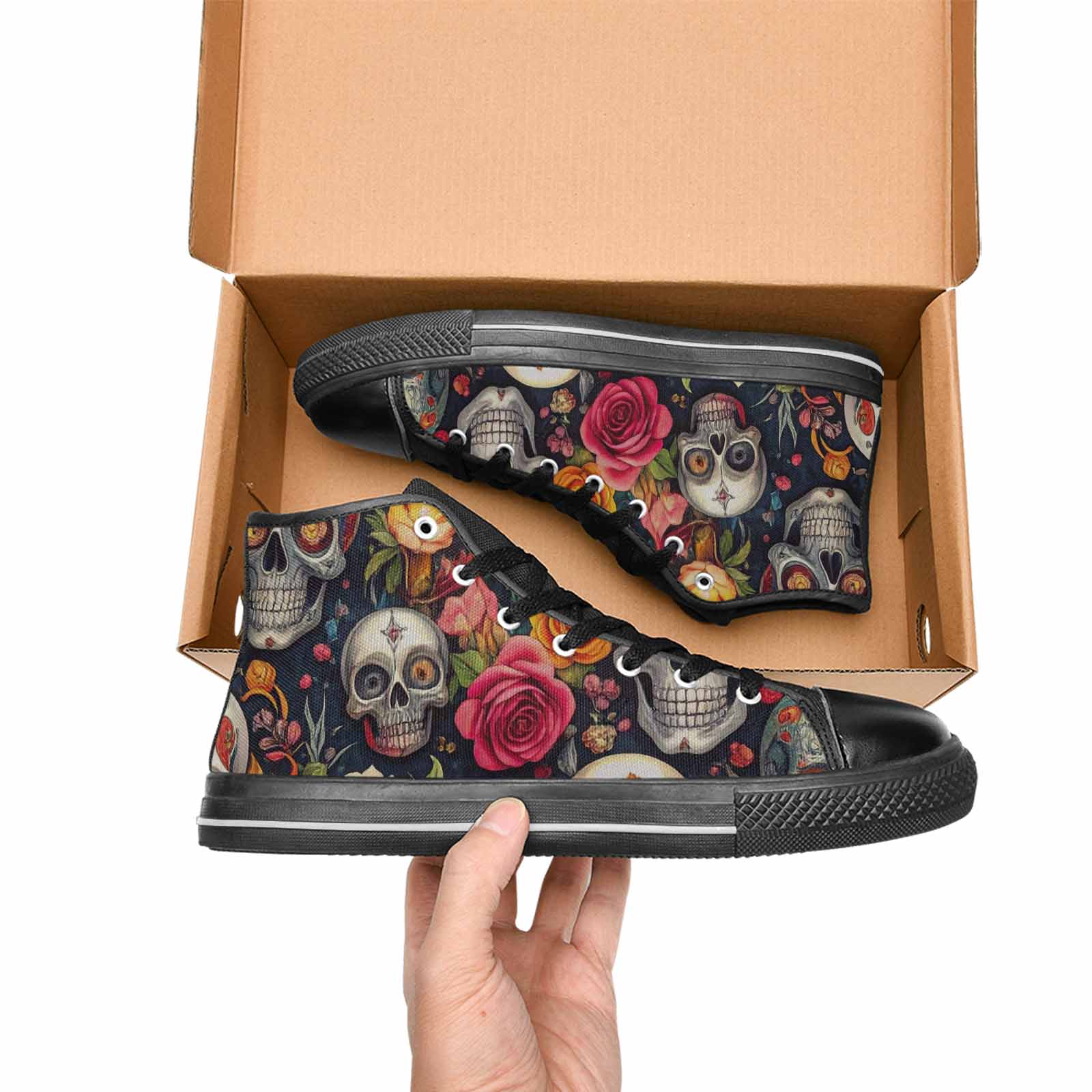 WOMEN'S Skull High Top Canvas Grunge Custom Shoes