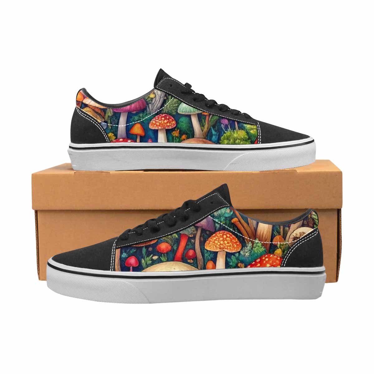 WOMEN'S Mushrooms (general) Mushrooms Pa Lace-Up Canvas Wallpaper Art Sneakers