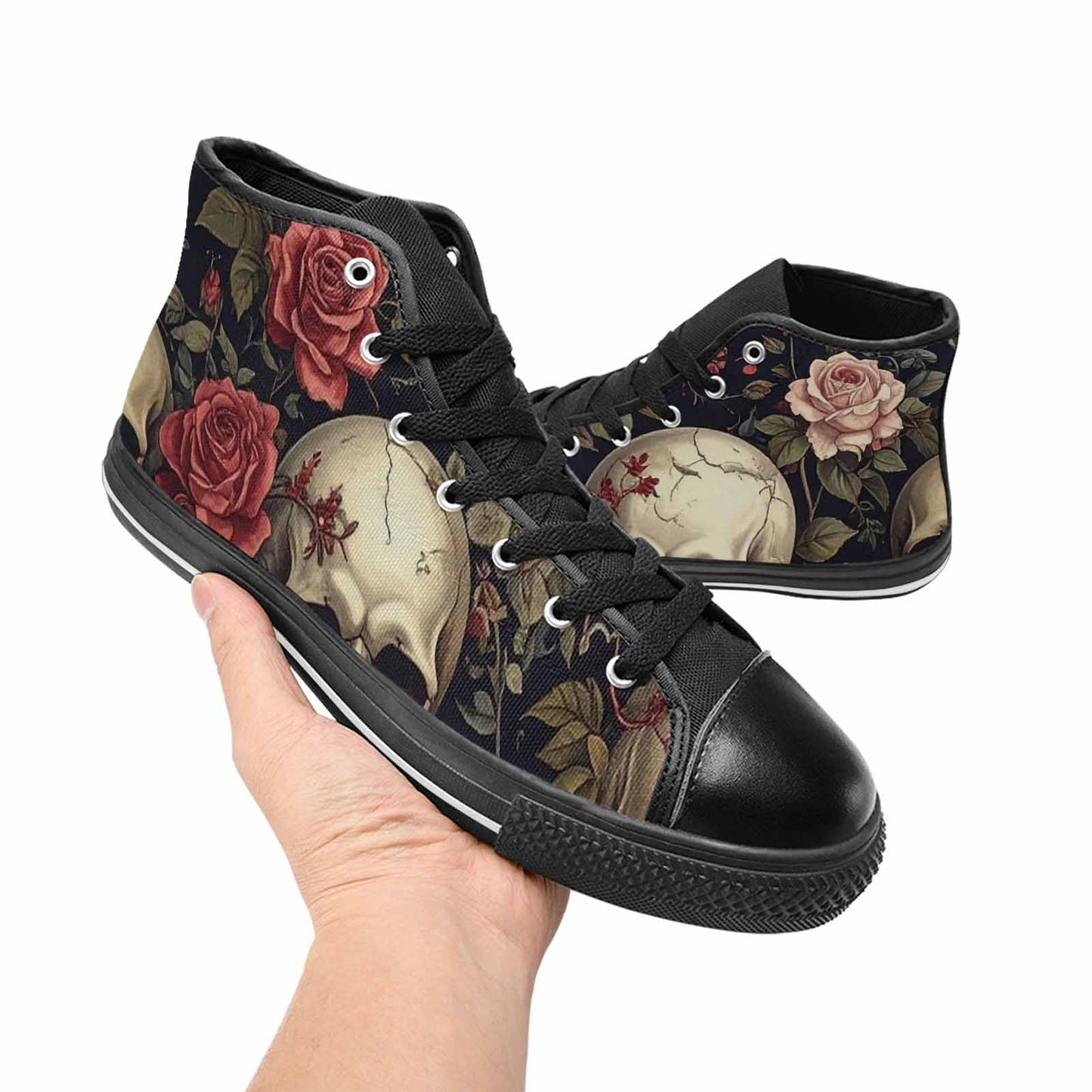 MEN'S Skulls - Roses High Top Canvas Neon Fantasy Custom Shoes
