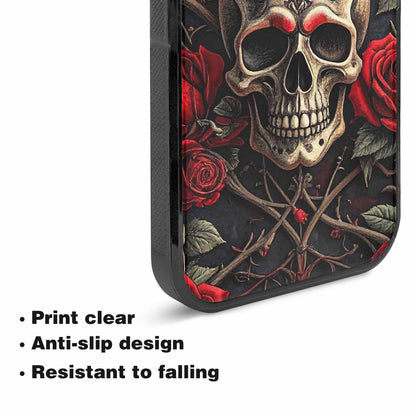 iPhone 15 Plus Case — Gothic Skulls Roses, Customized Protective Case