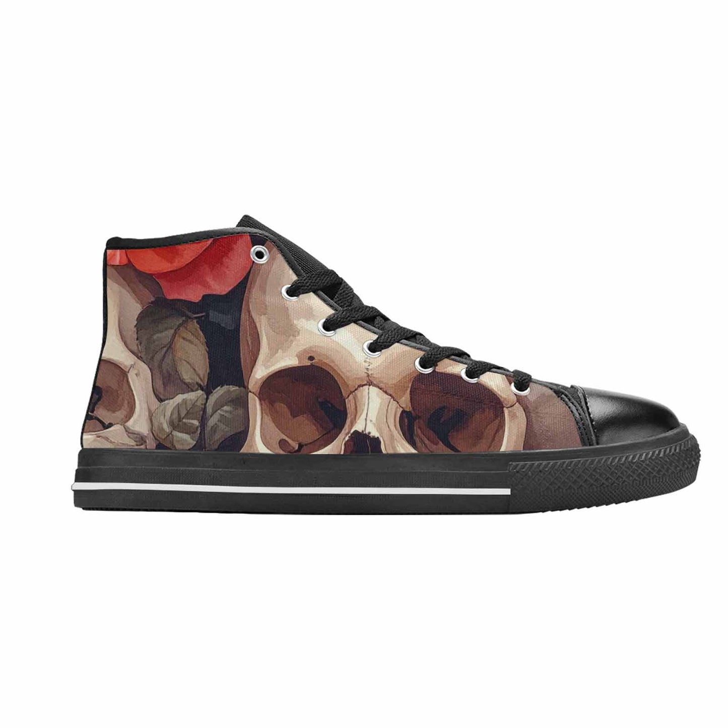 WOMEN'S Skulls Roses Soft Airbrush High Top Canvas Grunge Shoes