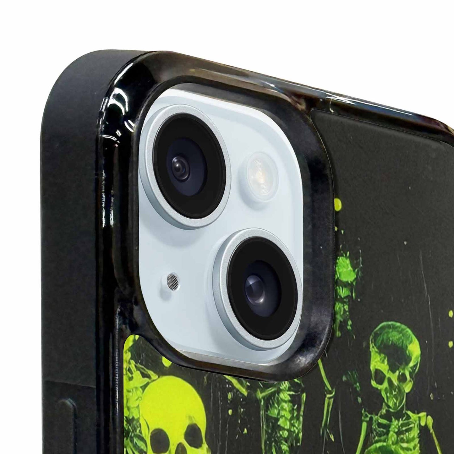 iPhone 15 Plus Case — Skeletons Neon Green Glow Skeletons Pattern, Custom Phone Case