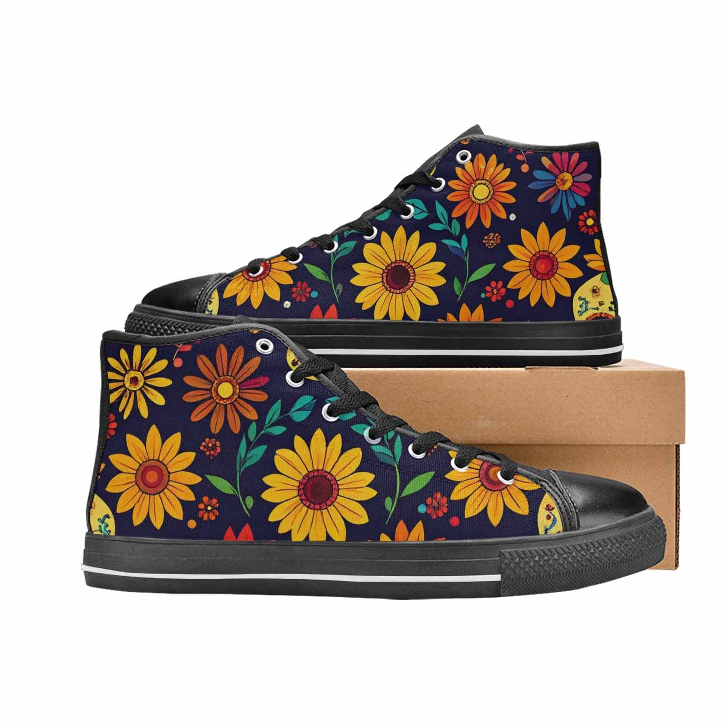 MEN'S Sunflowers And Skulls High Top Canvas Neon Fantasy Shoes