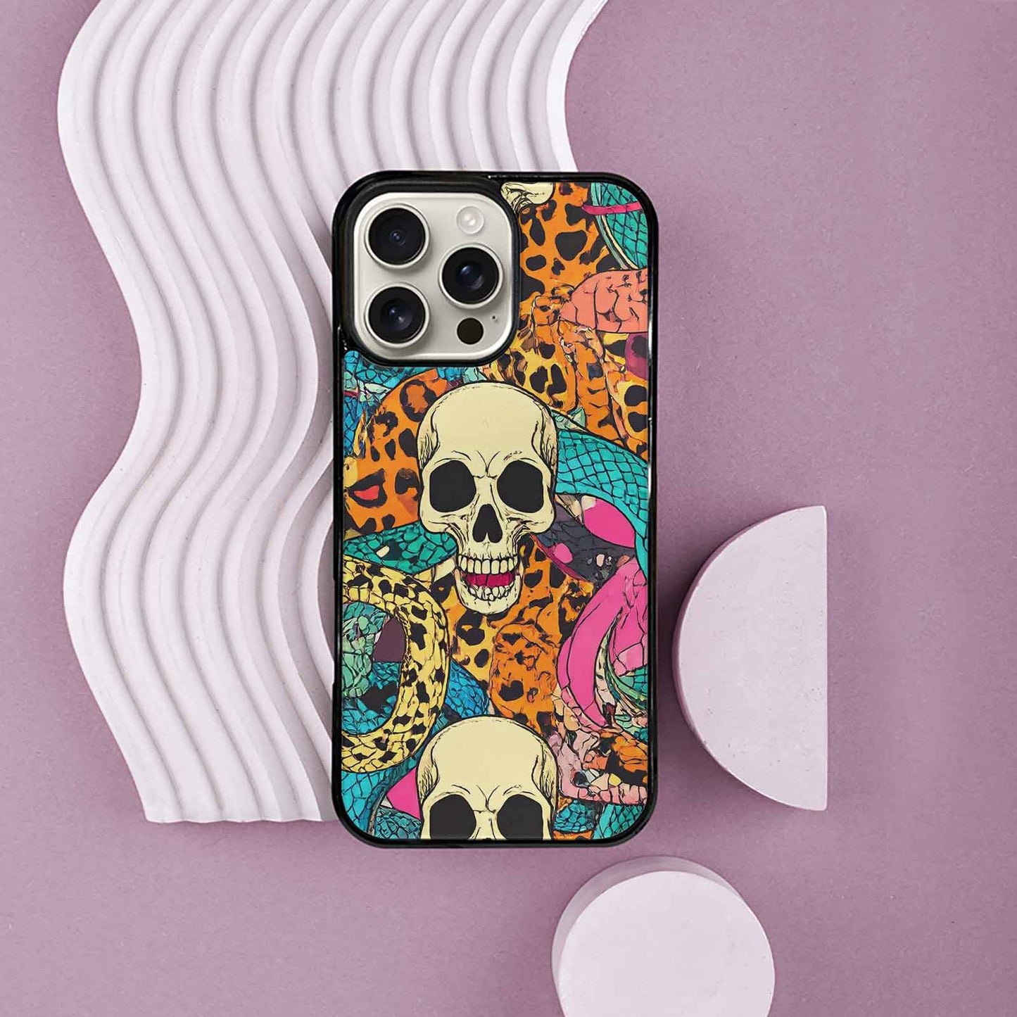 iPhone 16 Pro Max Case — Snake Print Skull Custom, Custom Printed Phone Case