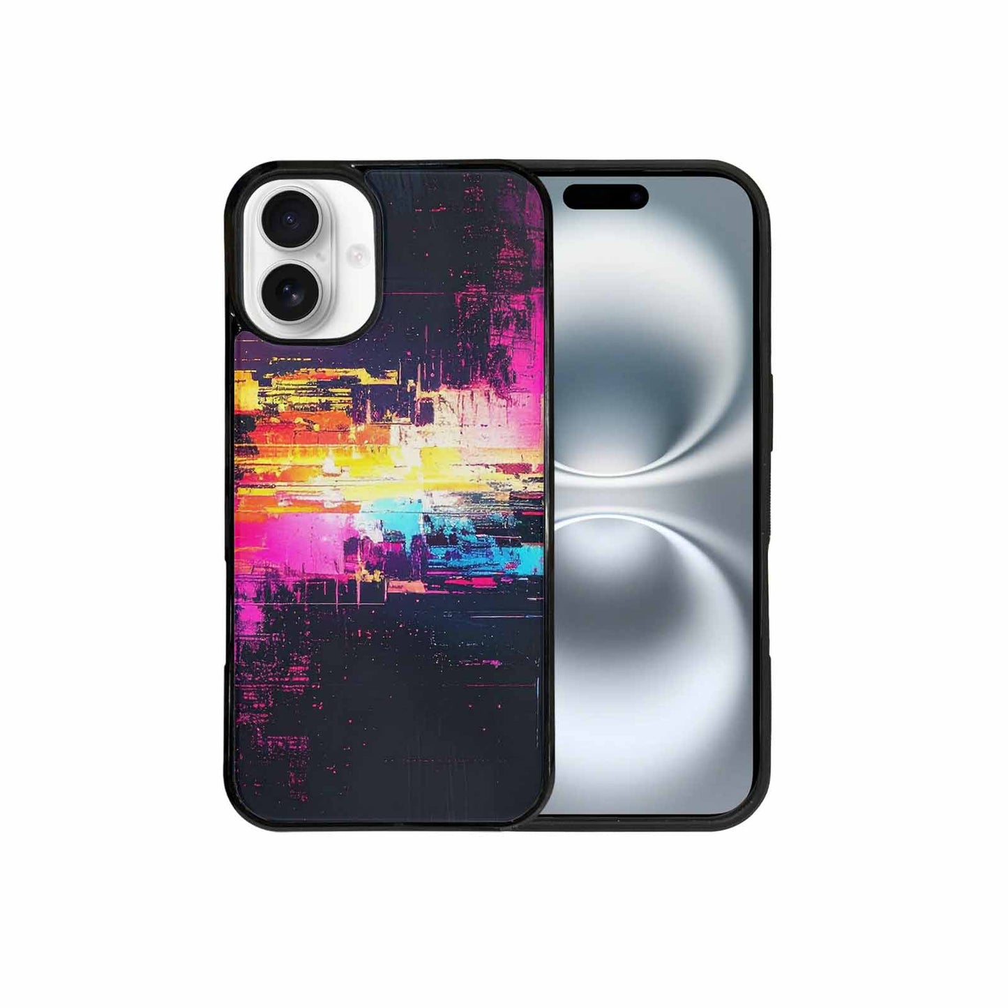 iPhone 16 Plus Case — Glitch Dark Art Seamless Pattern Vibrant, Customized Protective Case