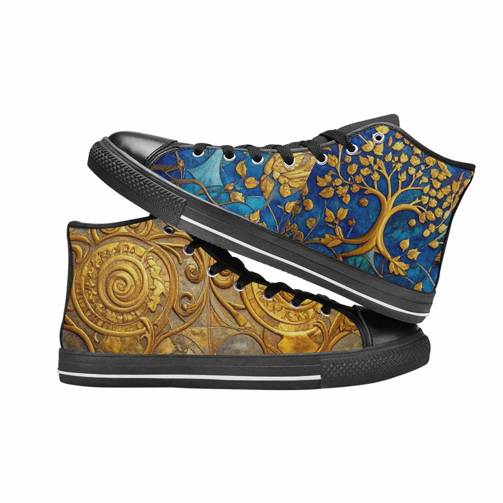 MEN'S Klimt-Style Gold Leaf High Top Canvas Vibrant Chaos Custom Shoes