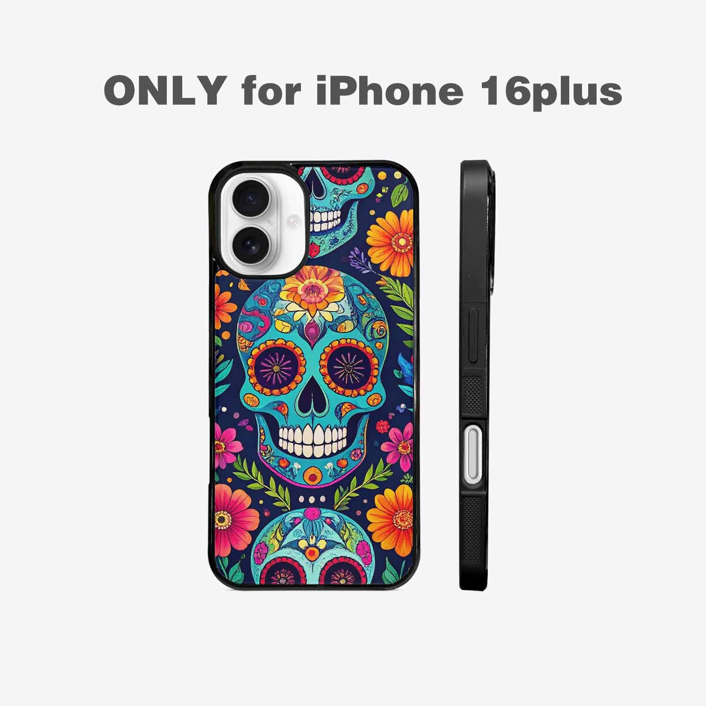 iPhone 16 Plus Case — Rainbow Sugar Skull Weave 3 Personalized, Original Design Phone Case