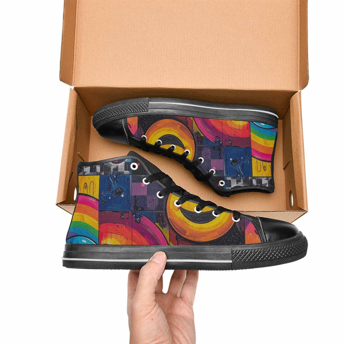 MEN'S Yellow Smiley Face High Top Canvas Dreamcore Custom Shoes