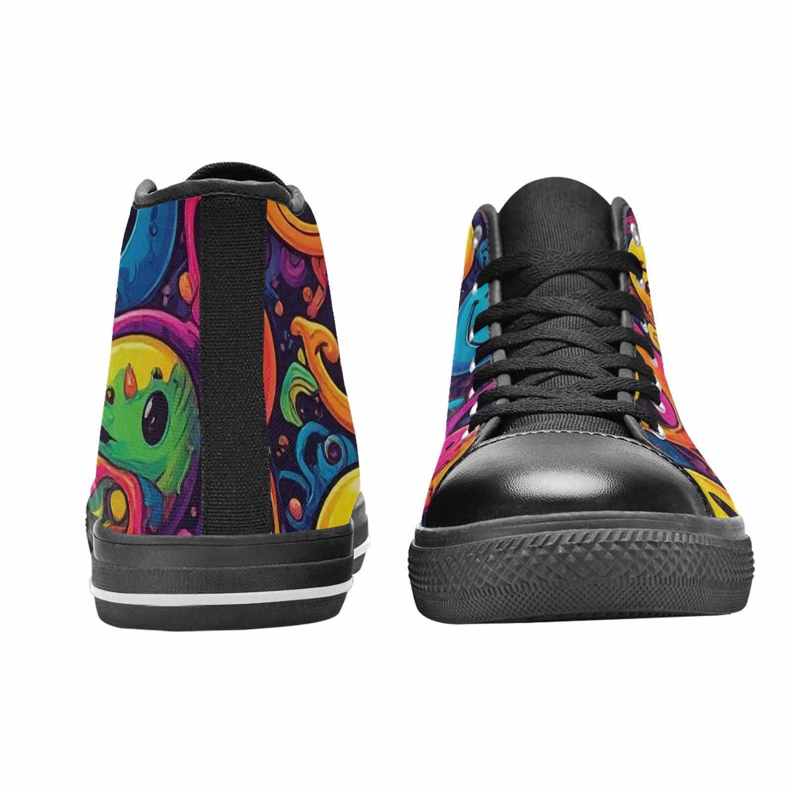 MEN'S Yellow Smiley Face High Top Canvas Grunge Sneakers