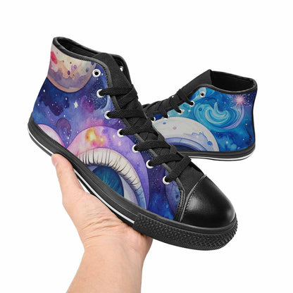 WOMEN'S Cartoon Eyeballs Galaxy High Top Canvas Vivid Custom Sneakers