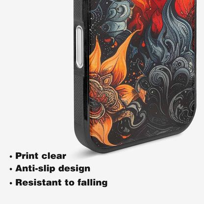 iPhone 16 Plus Case — Flame Burst Black Red Ink Flame, Personalized Phone Case