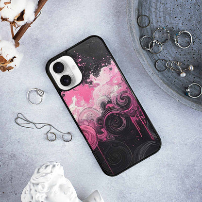 iPhone 16 Plus Case — Van Gogh Swirl Black Pink Ink, Custom Art Phone Cover