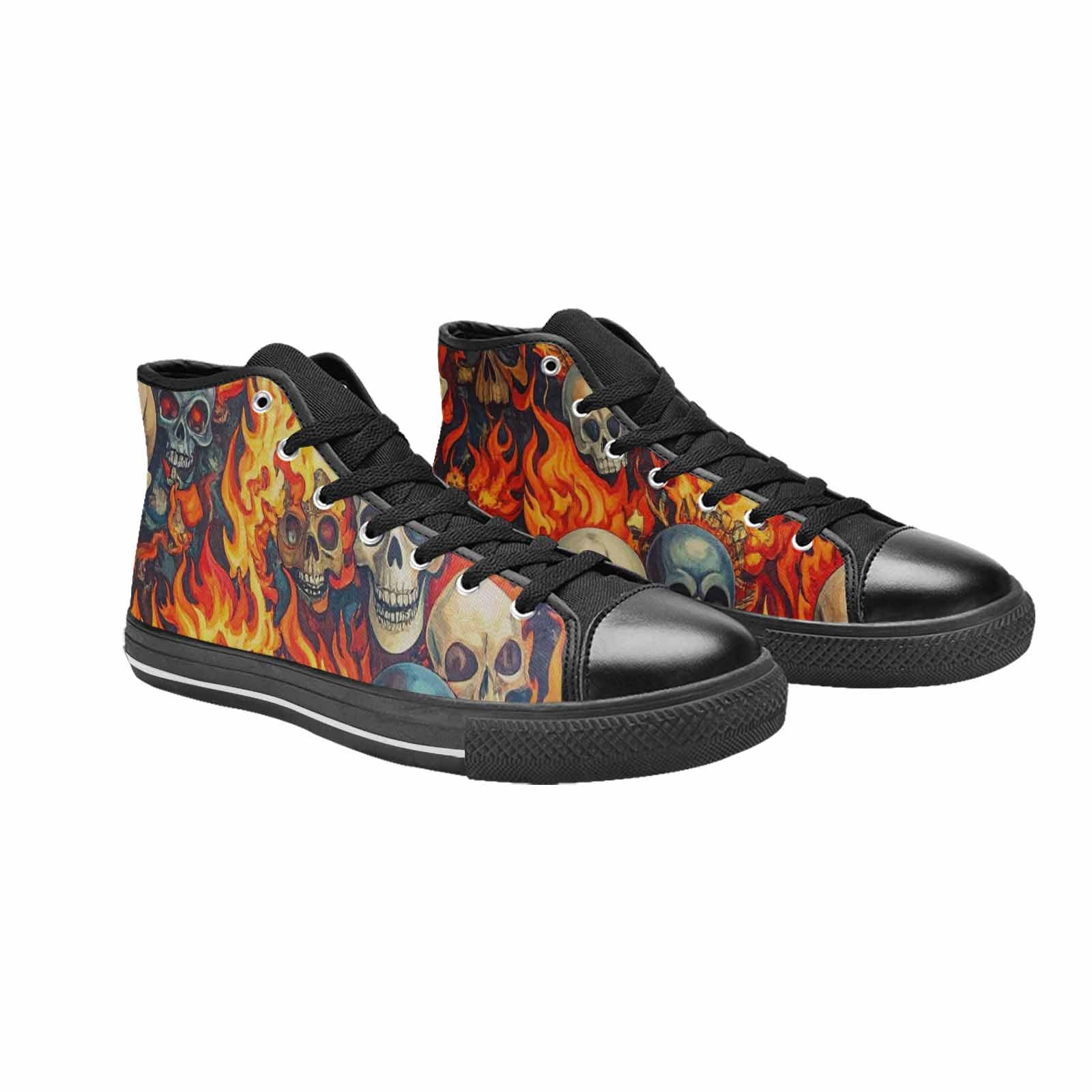 WOMEN'S Skulls - Flaming High Top Canvas Cottagecore Custom Sneakers