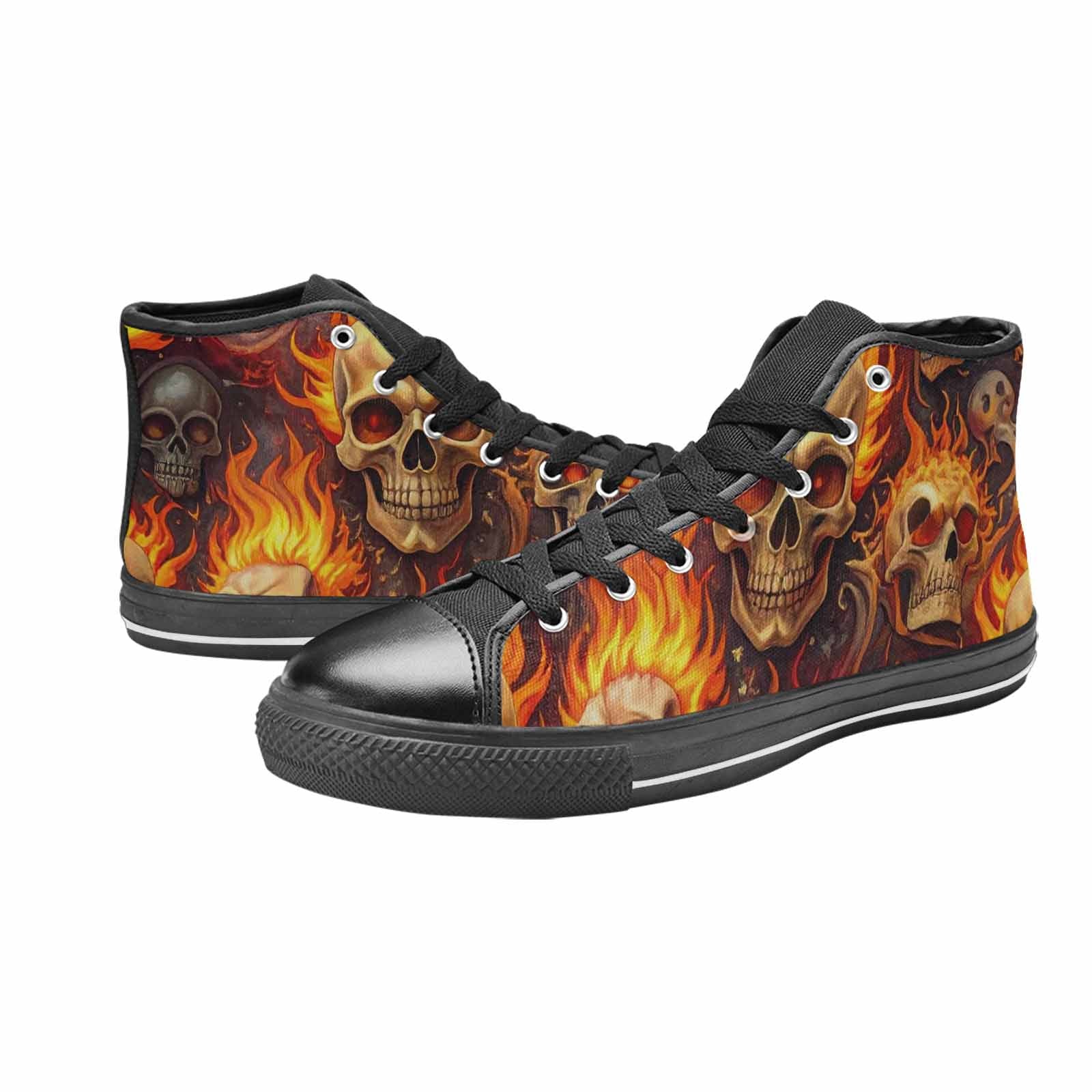 MEN'S Skulls - Flaming High Top Canvas Grunge Sneakers