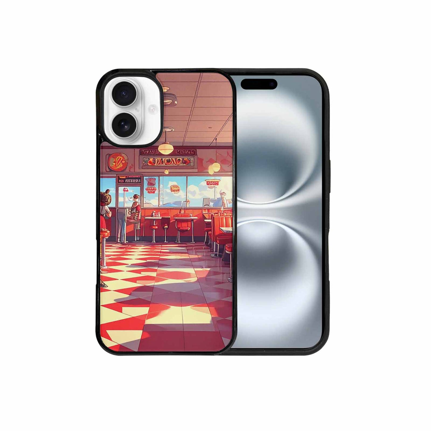 iPhone 16 Plus Case — 1950s Diner Cartoon Art Pattern, Original Design Phone Case