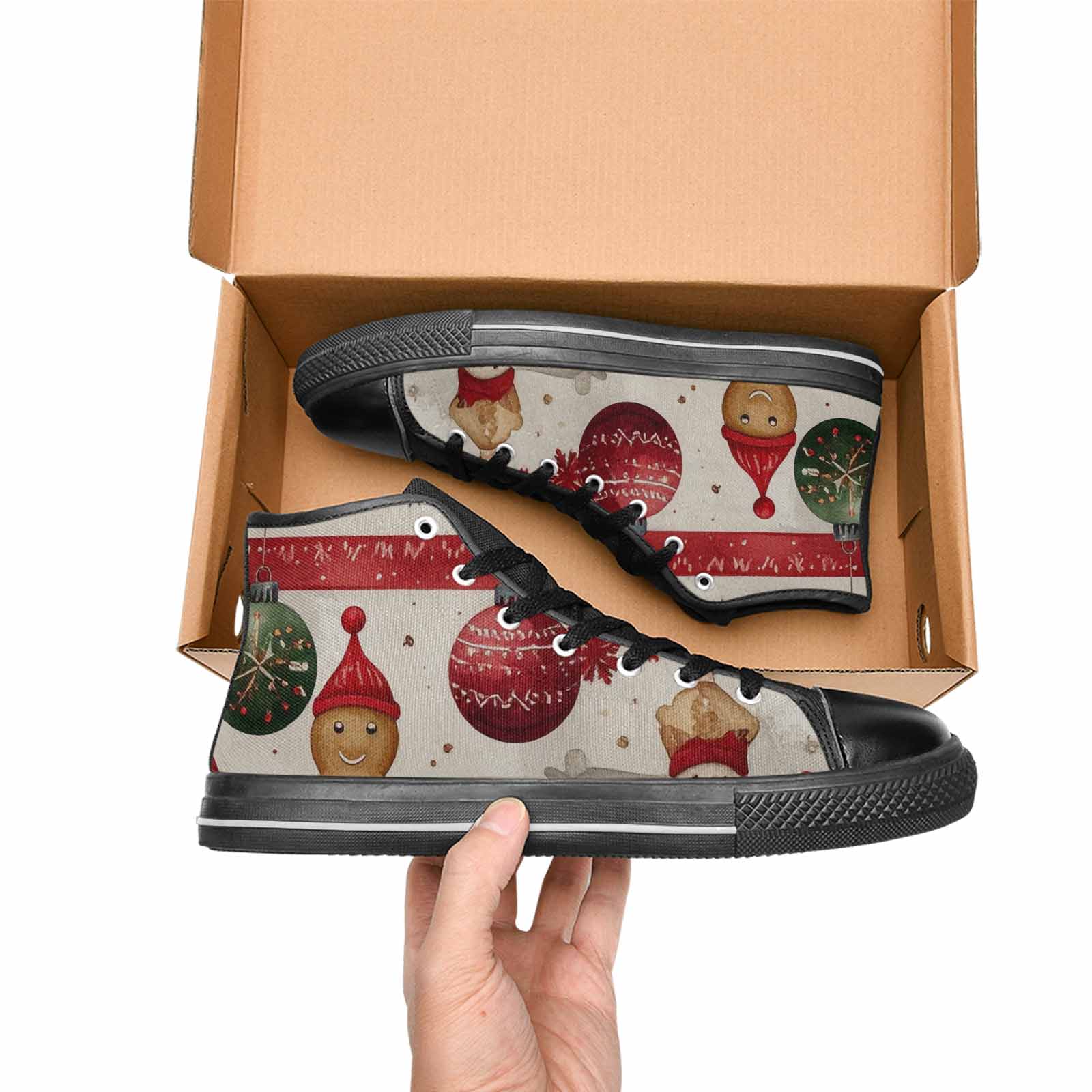 MEN'S Christmas Holly Snowflake High Top Canvas Wallpaper Art Shoes