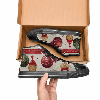 MEN'S Christmas Holly Snowflake High Top Canvas Wallpaper Art Shoes