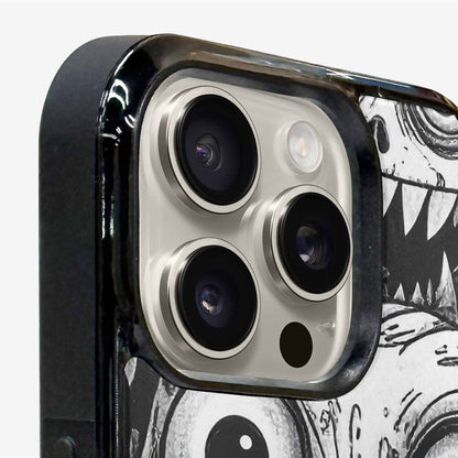 iPhone 16 Pro Max Case — Black And White Monster Face Collage, Custom Designed Case Cover