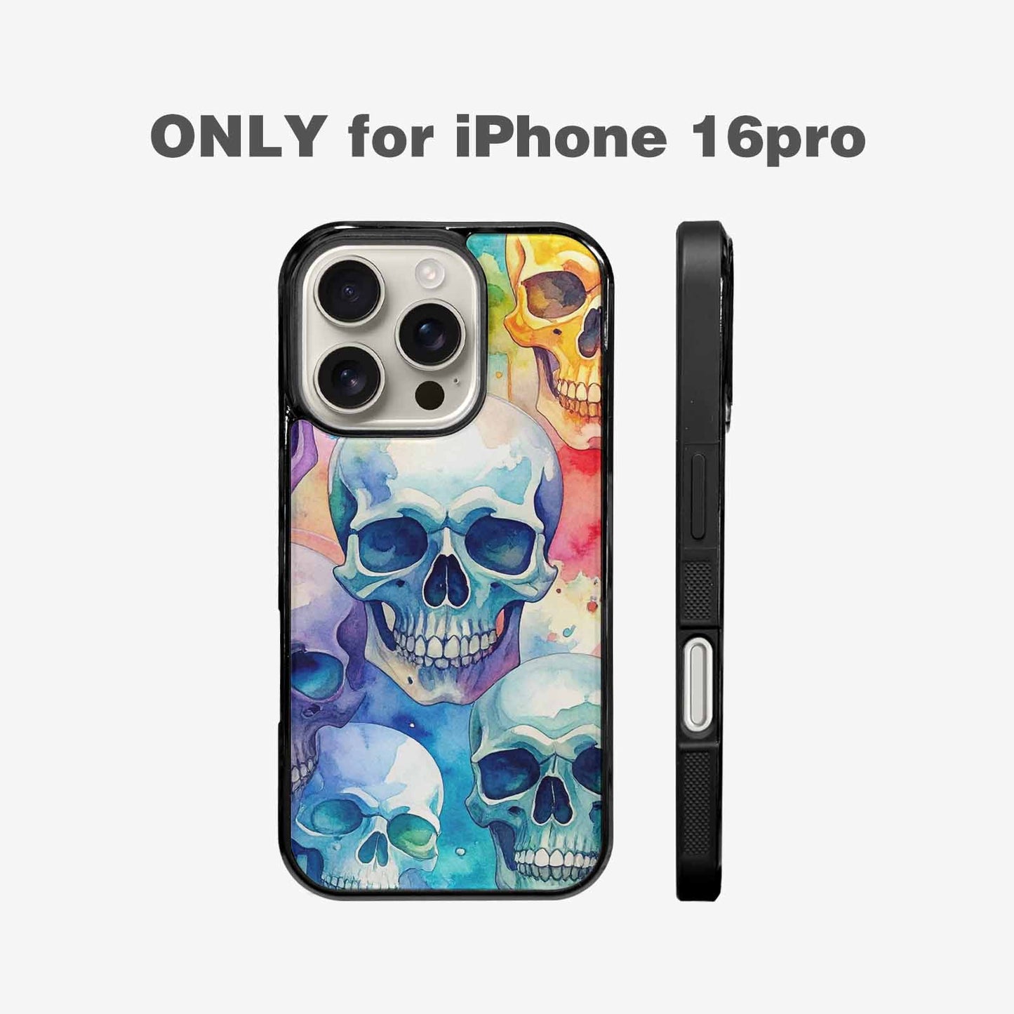 iPhone 16 Pro Case — Kulls Watercolor Skulls Small Skull Pattern, Custom Printed Phone Case