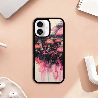 iPhone 17 Case — Rainbow Drip Mushrooms Black Original Art, Custom Art Phone Cover
