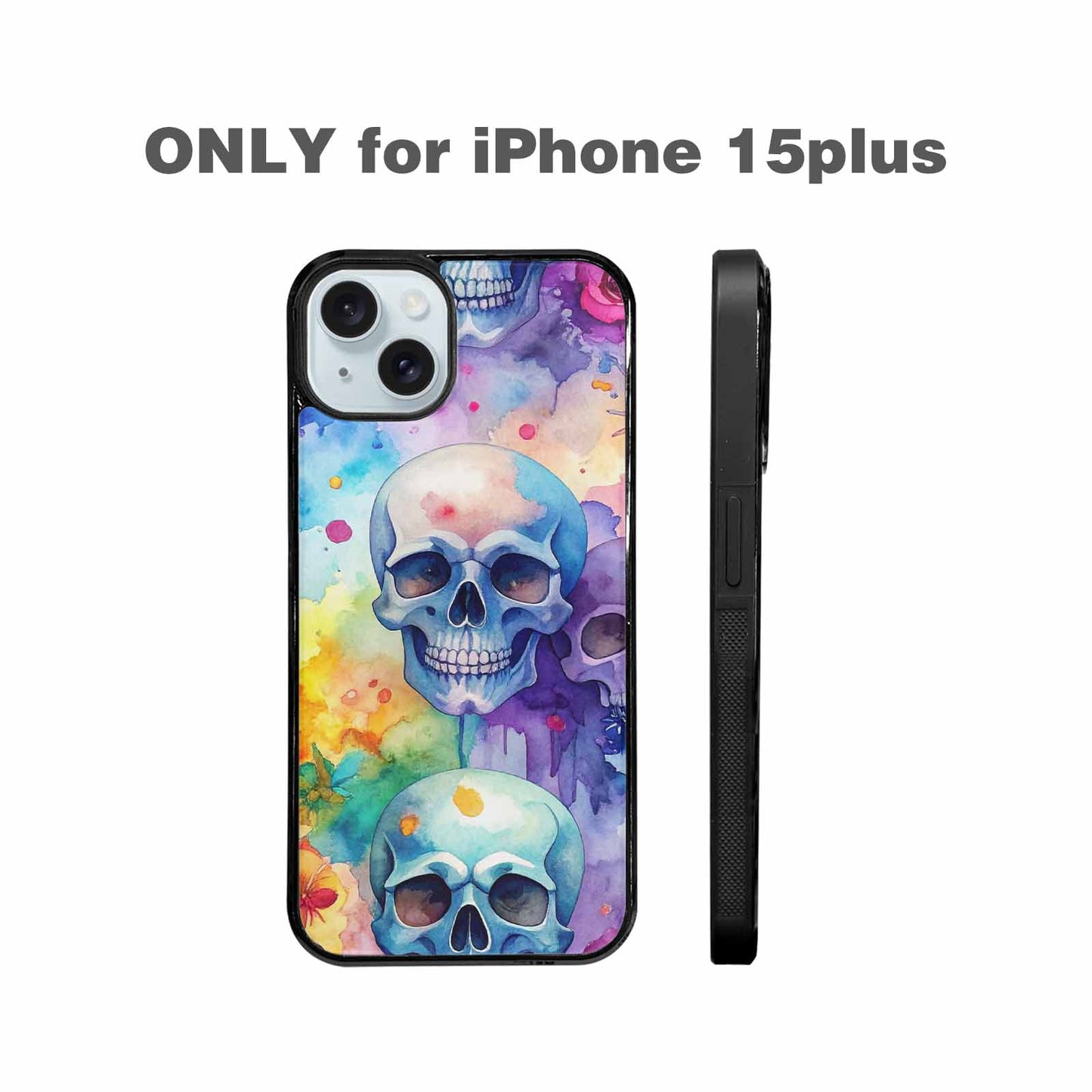 iPhone 15 Plus Case — Kulls Watercolor Skulls Small Skull Pattern, Custom Art Phone Cover