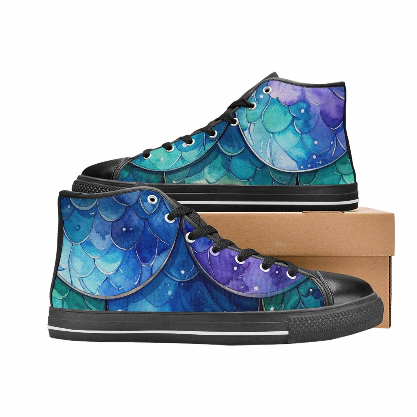 WOMEN'S Mermaid Scale High Top Canvas Dark Academia Custom Shoes