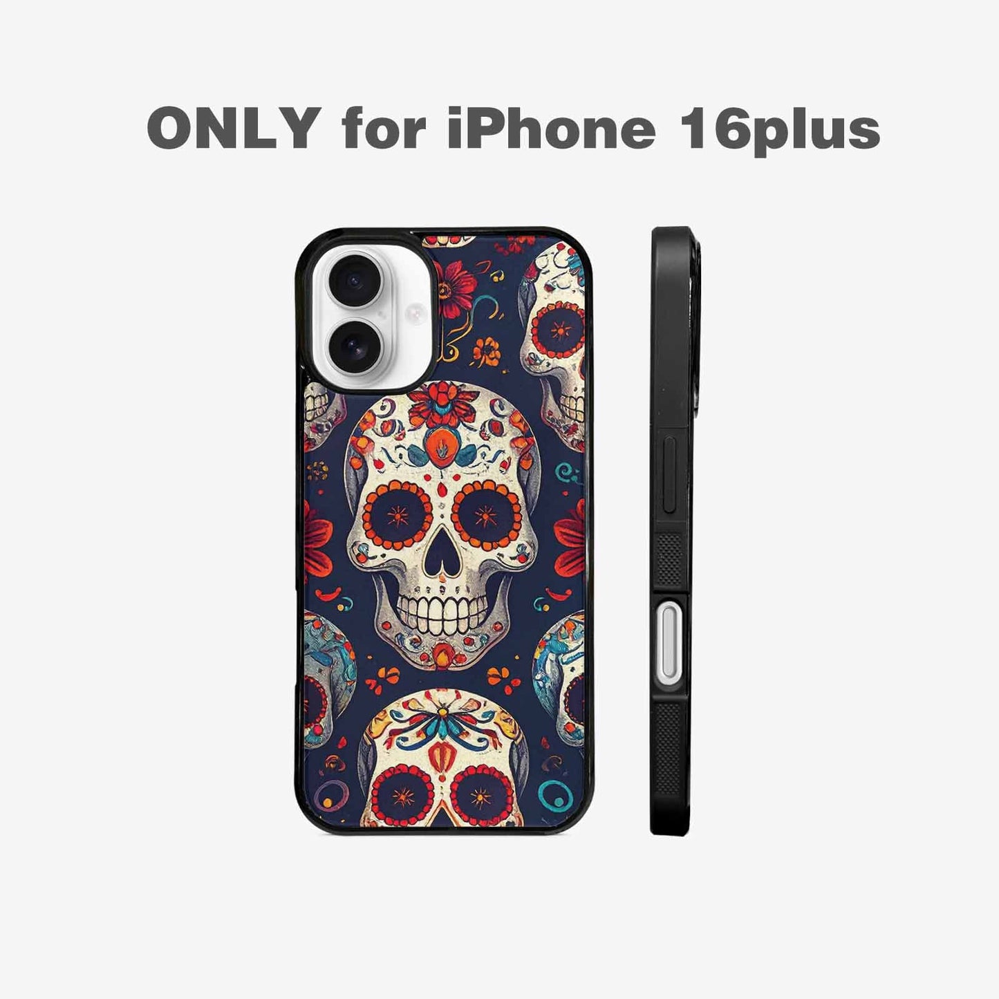 iPhone 16 Plus Case — Day Dead Sugar Skull Art 100s, Unique Phone Case Design