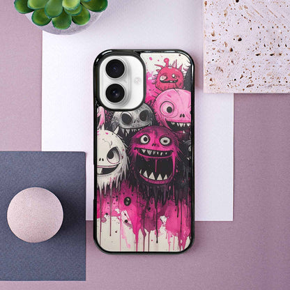 iPhone 16 Case — Monsters General Black Pink Ink Cartoon, Custom Print Case Cover